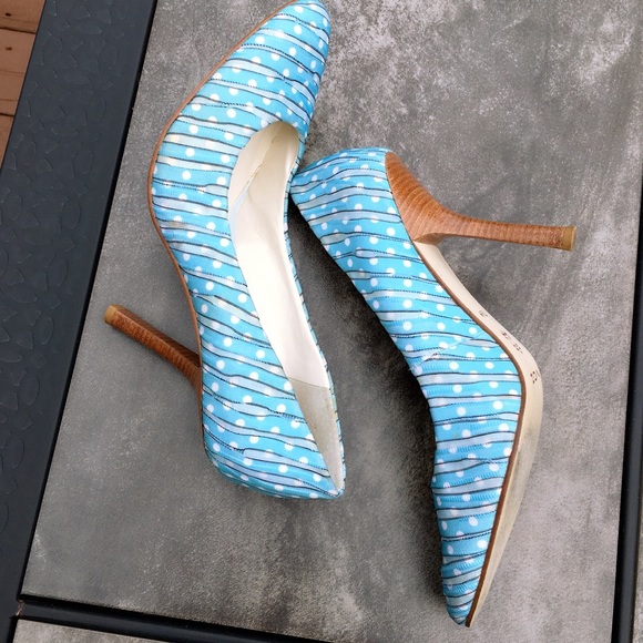 VTG V.O.Z Polka Dot Mesh & Leather High Heel Pumps - Picture 6 of 8